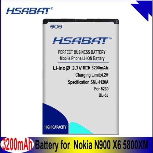 HSABAT 3200mAh BL-5J Phone Battery for Nokia N900,X6,5800XM,5800i,5800W,5230XM,5233,5232,5235,X6 - 00,C3 - 00,5802 ,X1 - 00