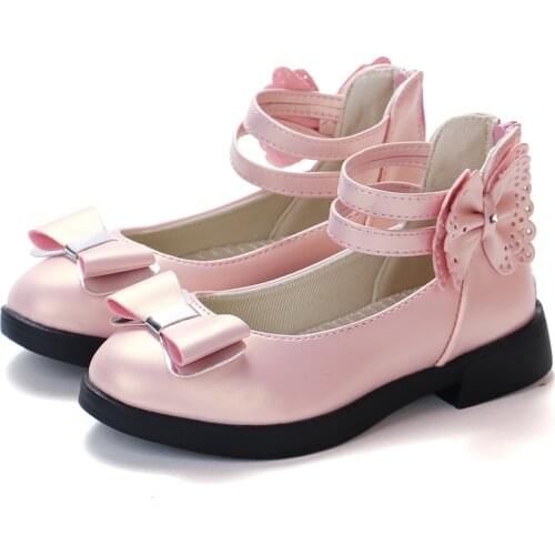SKOEX Childrens Princess Shoes Bowknot Cute Girls Mary Jane Flats Ankle Strap Kids Girls Wedding Party Uniform Dress Shoes
