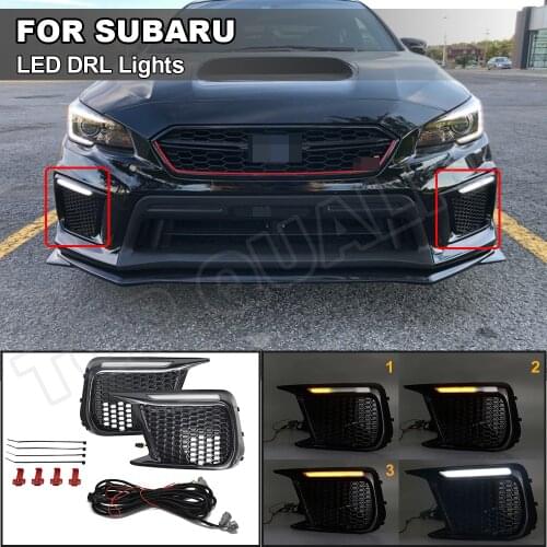 Dynamic Sequential LED DRL Bumper Turn Signal Light Daytime Running Light For Subaru WRX STI 2018- 2020 Fog Lamp Bezels/Cover