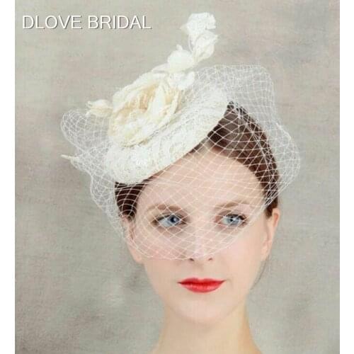 Elegant Cute Floral Bridal Hat with Face Veil Garden Wedding Hair Accessory Bride Mother Evening Party Photo Hats