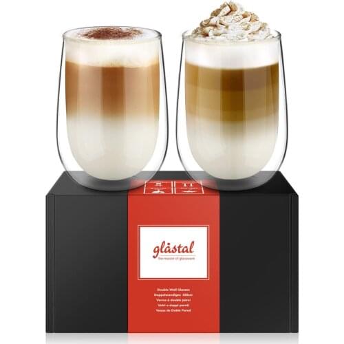 Glastal 2pcs 350ml Double Wall Transparent Glasses for Coffee Tumbler glass Cups for Water ,Tea,Latte, Espresso Coffee Mug Set