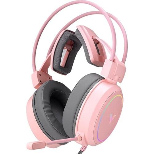 Pink black wired LED backlit head-mounted gaming headset 7.1USB game live for computer laptop