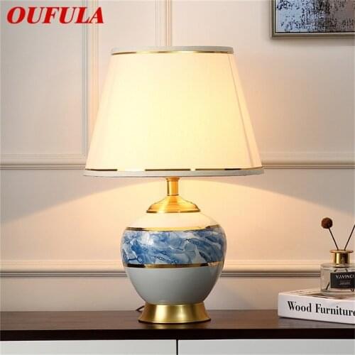 OUFULA Ceramic Table Lamps Copper Desk Light Modern Fabric Decorative for Home Living Room Dining Room Bedroom