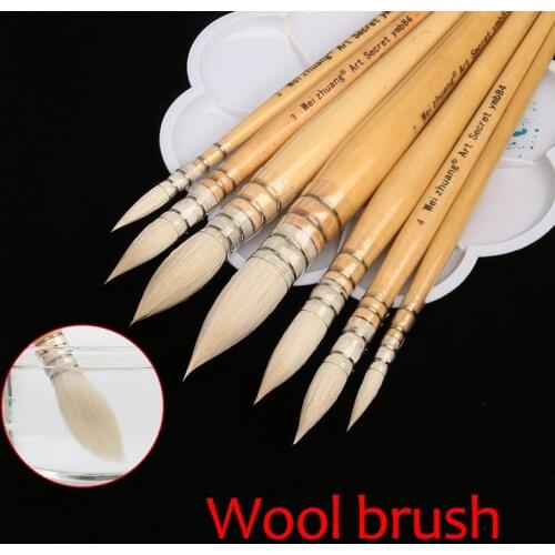 1pc Art solid wood Manual Wool hair Round head Gouache Watercolor Oil Brush Propylene Pen Mop Brush Professional artist painting