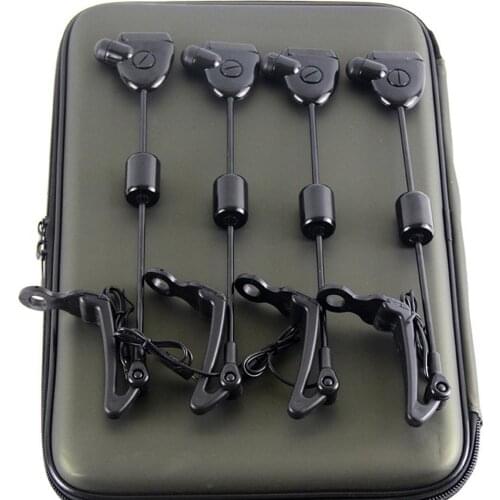 4Pcs/Set 4 Colors LED Illuminated Indicator Bite Alarm FishingSwinger Set In Storage Bag Pouch Alarm Hanger Fishing Swinger Set