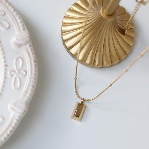 MODAGIRL Womens Stainless Steel Jewelry Gold Brick Necklace Minimalist Rectangular Bar Shape Pendant Necklace