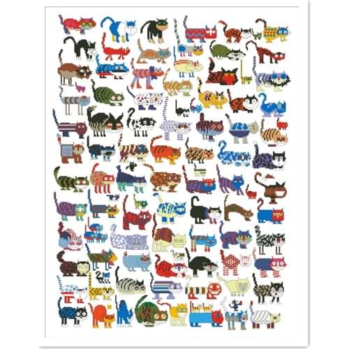 100 cats and 1 mouse cross stitch package animal 18ct 14ct cloth cotton thread embroidery DIY handmade needlework