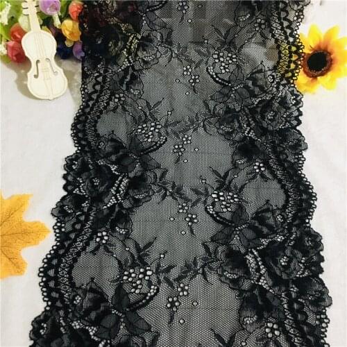 NO3043 22CM Shimmer Black Stretch Lace Trim Foil Skirt Hem For Dress Sewing Applique Costume Dress Fabric Lace