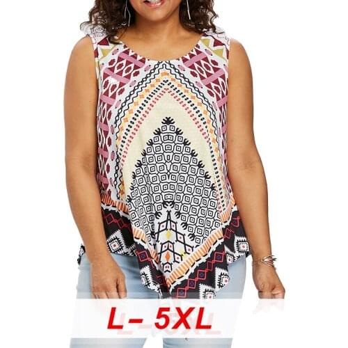 2020 Summer NEW Ethnic Style Lace-up Printed Vest,Tank Top Women Plus Size Clothing Sleeveless Round Neck Blouse Tops for Women