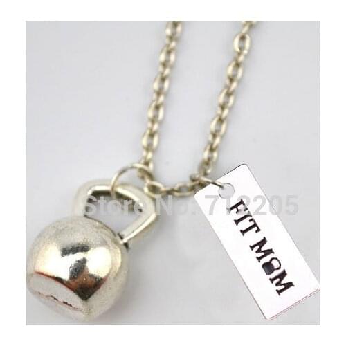New product Fitness Weightlifting jewelry kettlebell with FIT MOM Kettle bell sports Gym necklace