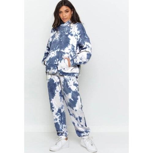 Autumn Casual Tie Dye Two Piece Sets Women Tracksuit Oversized Hoodie Sweatshirts and Baggy Sweatpants Jogger Streetwear Sets