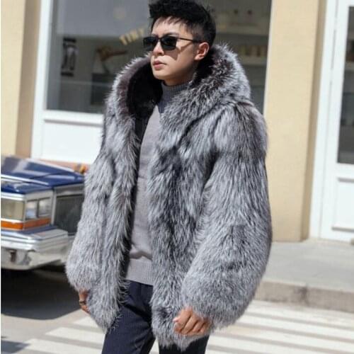 Autumn faux mink fur leather jacket mens fur leather coat men loose jackets warm clothes casual winter thicken hooded silver 6XL