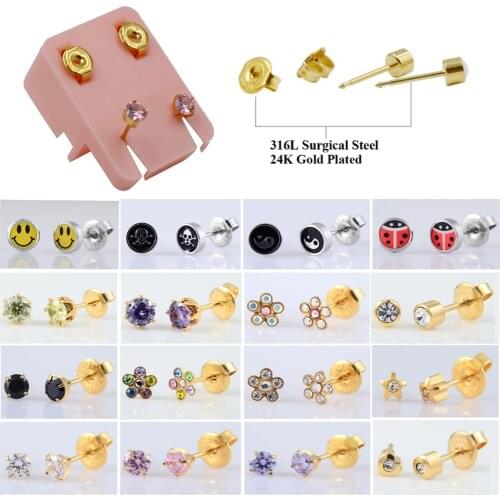 PAIR20gX10mm Shaft Gold Plating Ear Stud Earrings Helix Tragus Cartilage Piercing With Birthstone Gem Star, Heart Shape Piercing
