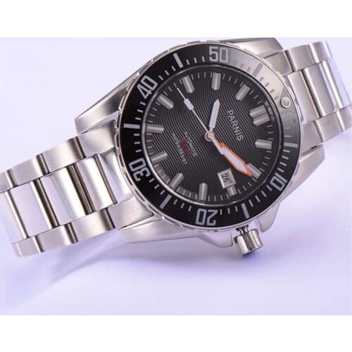 Parnis 44mm Automatic Mens Watches Miyota Movement Diver Watch Waterproof 200m Metal Mechanical Sapphire Glass Wristwatch Men