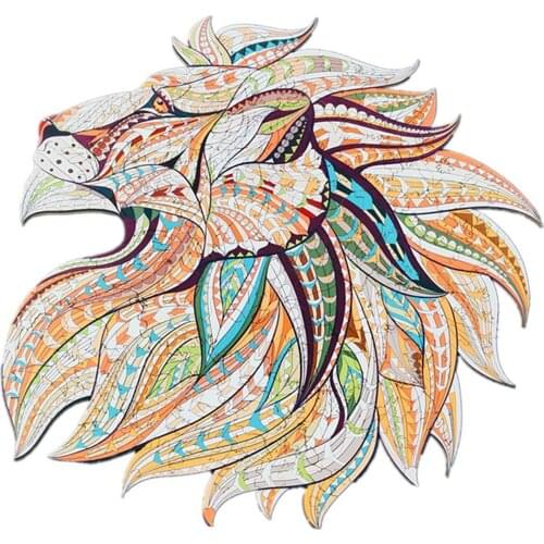 Unique Colorful Wooden Animal Jigsaw Puzzles Animal-shaped Lion Puzzle Gift For Adults Kids Educational Toy With Wooden Gift Box