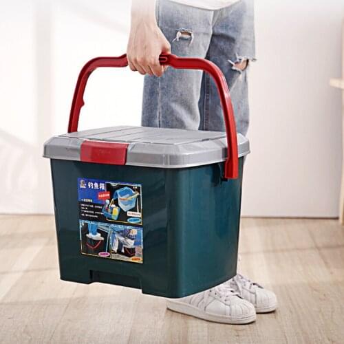 Covered plastic bucket portable fishing bucket thickened storage box outdoor storage bucket stool on-board site box large