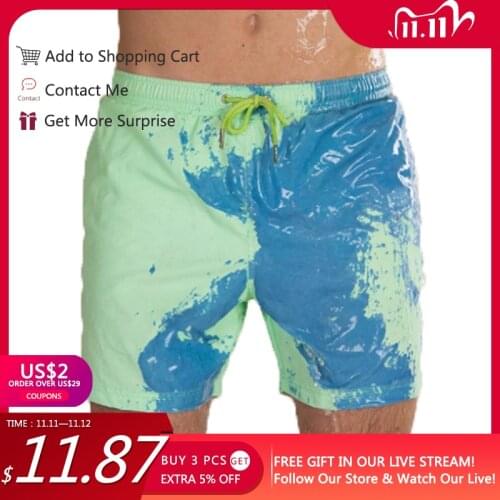 Beach Men Shorts Change Color Beach Pant Quick Dry High Temperature Discoloration Male Running Shorts Gym Summer Swimming Shorts