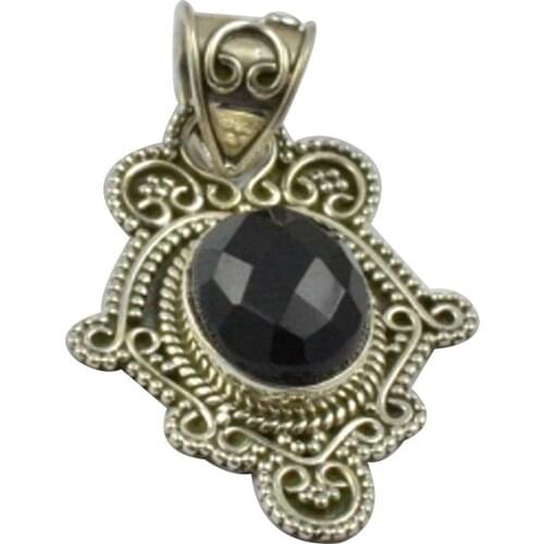 Lovegem Nature Black Cut Stone Pendant 925 Sterling Silver, 37.8 mm, MHBAP4867
