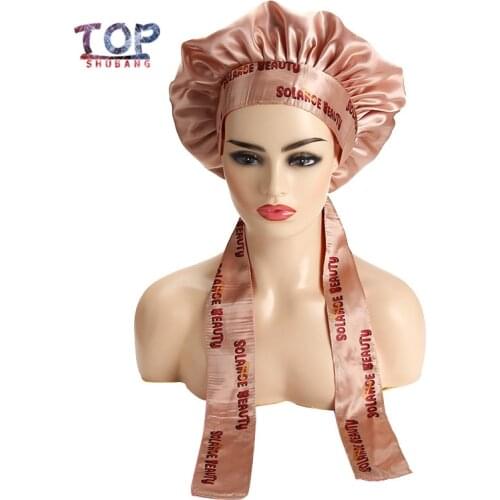 Custom Logo Full Logo Satin Bonnet Human Virgin Hair Extensions Bundle Wigs Sleep Protect Bonnet
