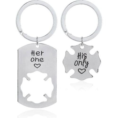 Popular Letter Alloy her one his only Keychain Fashion Couple Key Chain Pendant Key Rings For Lover Gifts 12sets/lot