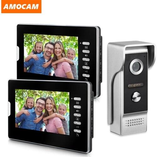 7 Inch Wired Video Door Phone System Video Intercom Doorbell With Waterproof Outdoor IR Camera Remote Unlock 1-Camera 2-Monitor