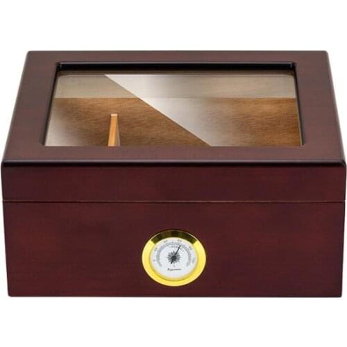 LUBINSKI Transparency Glass Cedar Wood Travel Humidor W/ Humidifier Hygrometer Cigar Case Humidor Storage Cigars For COHIBA