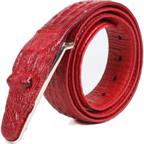 Alligator Design Crocodile-Embossed Leather Cow Leather Belt Mens Head Leather Belt Personalized Belt High Grade Youth Belt