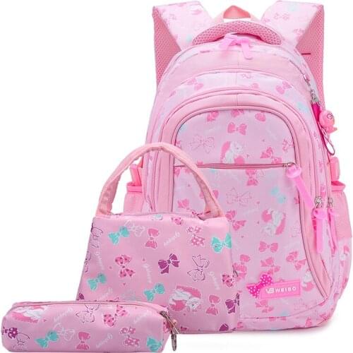 NEW 3pcs/set bow print school bags for teen girls Primary waterproof nylon schoolbags Kids Princess Backpack Mochila Infantil