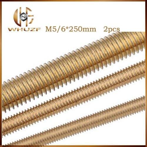 Free shipping 2PCS/LOT M5*250 M6 x 250mm Metric Brass Thread Rod Bar Copper Full Thread Stud