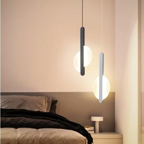 Modern Led Pendant Lights Nordic Dining Room Bedroom Bedside Lamp Kitchen Bar Hanging Lamp Deco Fixtures 90-260V Black/ White