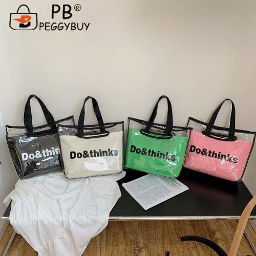Vintage Women Bag Clear Letters Print Shoulder Tote Summer Large Composite Bags Transparent Beach Jelly Shoulder Bag