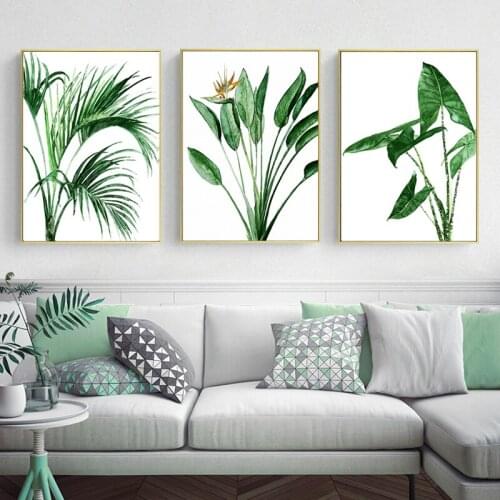 Tropical Art Green Plant Wall Painting Picture For Living Room Home Decor Aesthetic Minimalist Wall Art Canvas Print Poster