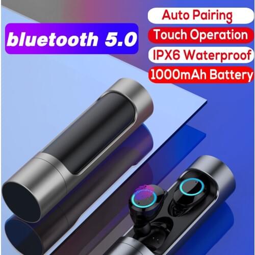 Bluetooth 5.0 Earphones TWS True Wireless Stereo Earbuds Bass Touchs Headset with 1000 mAh Charging box For iOS Android Phone