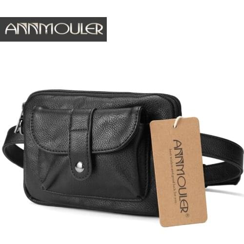 Annmouler Vintage Women Waist Bag Black Pu Leather Fanny Pack Multi pocket Hip Bag 2 Shoulders Belt Bag Adjustable Bum Bag