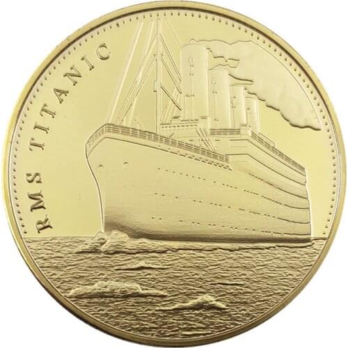 Titanic Ship Sinked Commemorative Coins United of States The Voyage Titanic RMS Golden Plated Badge