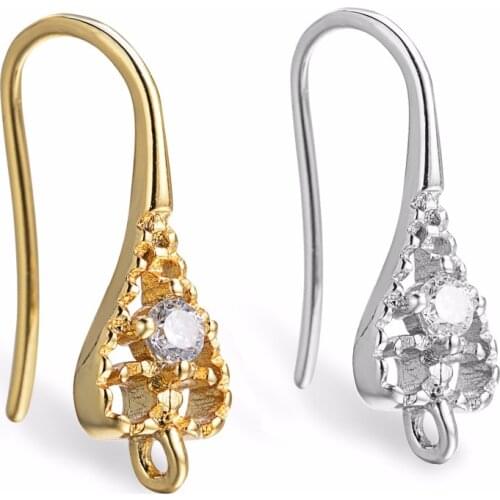 10pair Pure Gold Color Zircon Ear Wire Hook Clasps Earring Findings For Nickle Free Components CZ Crystal DIY Jewelry Findings