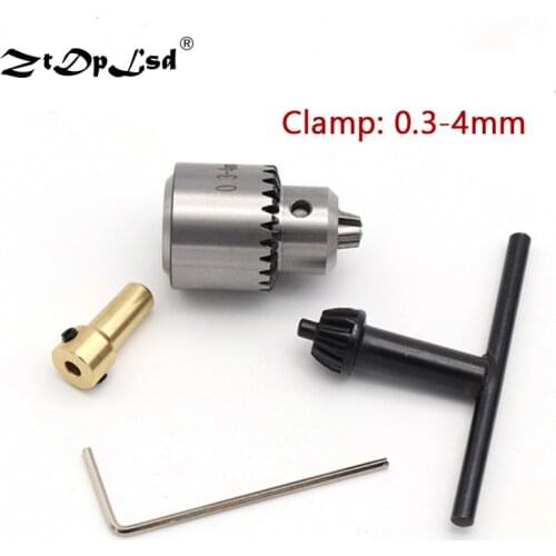 4PCS Clamping 0.3-4MM Micro Motor Drill Chucks With Chuck Key 3.17MM Taper Mounted Brass Mini Electric Shaft Connecting Rod