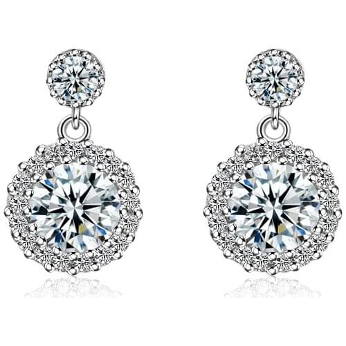 Fashion Hot Sale Jewelry New Shiny Zircon Round Design 925 Sterling Silver Stud Earrings for Women Girls Wholesale Gift