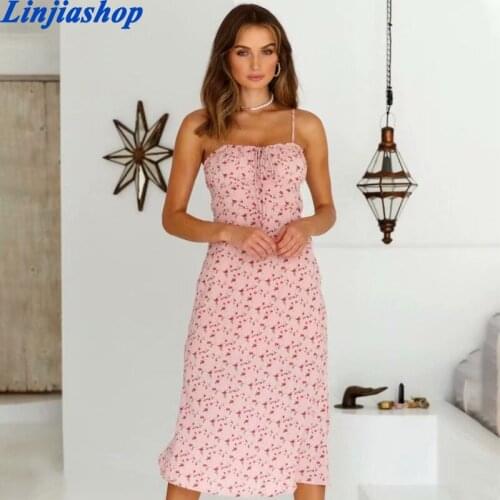 Womens Summer Vintage Floral Print Midi Dress Fashion Sleeveless Adjustable Straps Pleated Female Party Long Dresses Vestidos