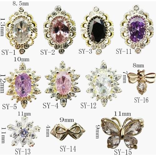 1Pcs/Lot Korea Metal Alloy Nail Art Parts Fashion Colorful Zircon Rhinestone Oval Bee Bow Flower DIY Accessories Stickers Charms