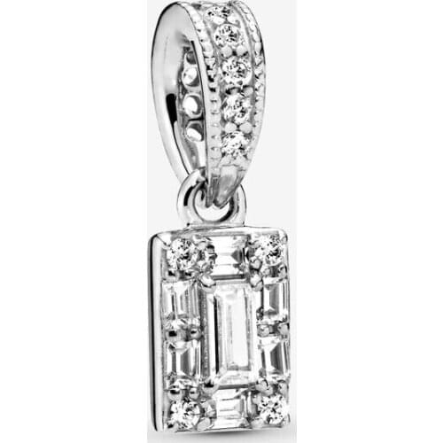 100% 925 Sterling Silver Sparkling Square Halo Pendant Charm Beads for Jewelry Making Fits Pandora Charms Bracelet bijoux