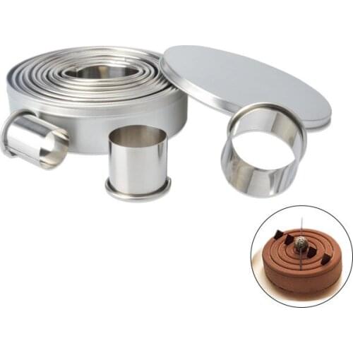 12pcs/Set Round Cake Mould Stainless Steel Mousse Cake Cutter Doughnut Biscuit Handmade Baking Mold Kitchen Cooking Tool