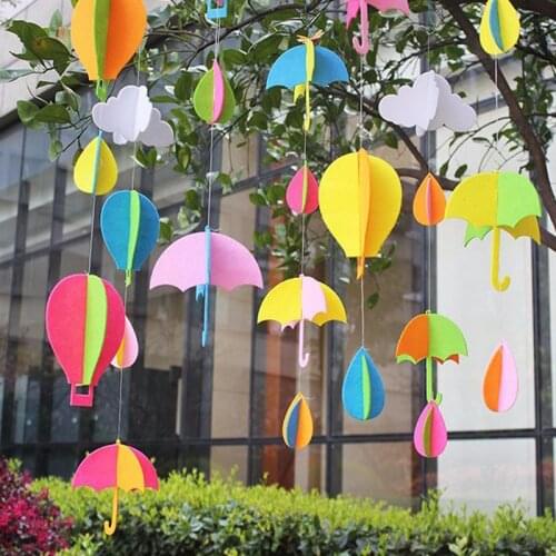 So Cute 32pcs 3D Cloud Rain Drop Umbrella Air Balloon Printed Felt Children handmade Nonwoven Decoration DIY Felt Fabric Gift
