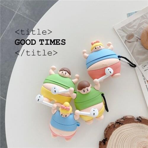 3D Cute Little fat man lifting weights Soft Silicon Case For AirPods Pro Earphone Cases Wireless Charging Cover for AirPod 1 2