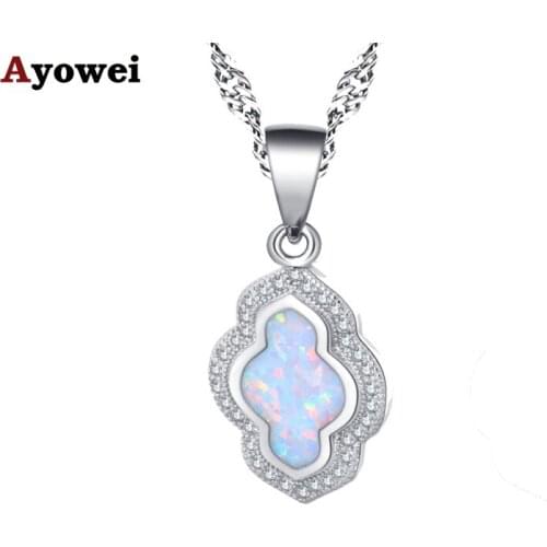 Ayowei simple style 925 silver white opal necklace pendant Christmas gift for women exclusive design fashion jewelry OP857A