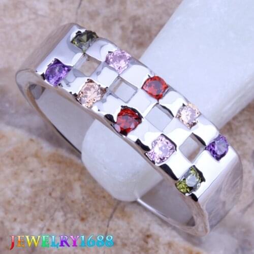 Precious Multicolor Multigem Silver Plated Ring Size 6 / 7 / 8 D502