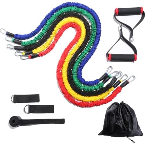 11PCS Crossfit Resistance Bands Tube Set Stretch Training Rubber Expander Tubes Pilates Fitness Gum Elastic Pull Rope Equipment