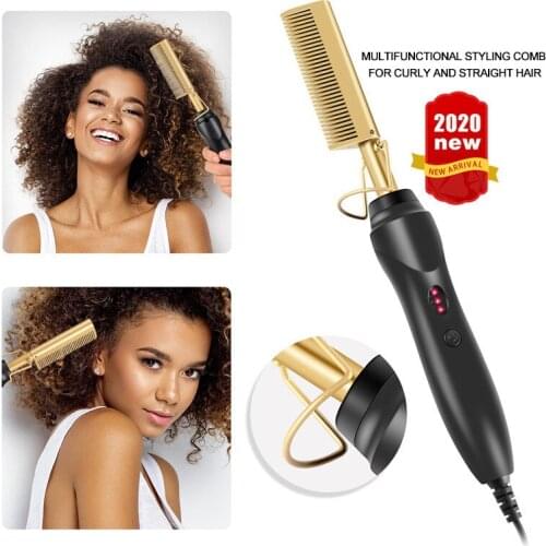 Electric Comb Straightener Hair Straightening Comb Curling Irons Hair Curler Brush Heating Hot Comb Hair Brush Titanium Alloy