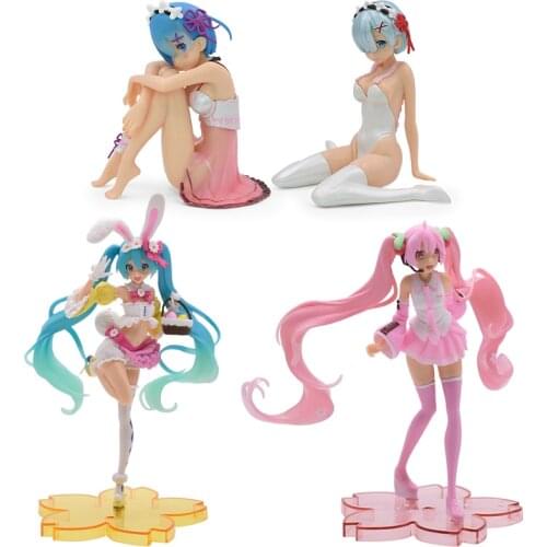 Anime Re:Life In A Different World From Zero Rem Ram Pajamas Girl Figure PVC Action Figure Pink Sakura Girl Collection Toys