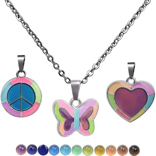 Fluorescent Luminous Butterfly Love Heart Peace Pendant Warm Mood Color Change Necklace